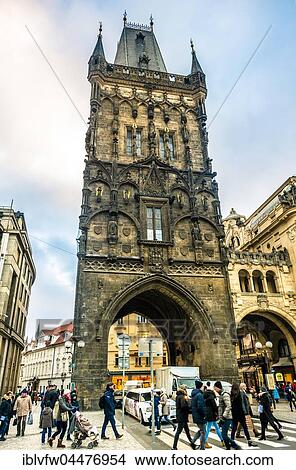 Picture - Prasna brana, Powder Gate or Powder Tower, Old Town, Staré Město, Republic Square, Náměstí Republiky, Prague, Czech Republic, Europe. Fotosearch