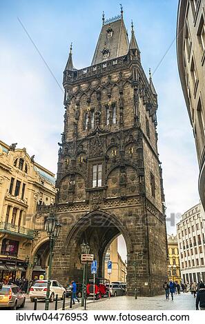 Stock Image - Prasna brana, Powder Gate or Powder Tower, Old Town, Staré Město, Republic Square, Náměstí Republiky, Prague, Czech Republic, Europe. Fotosearch