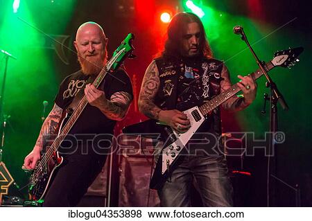 Stock Photo - Ralf Garcia bassist and guitarist from the Swiss metal band Piranha live in the Schüür Lucerne, Switzerland, Europe. Fotosearch