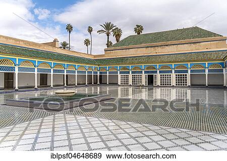 Stock Photo - Rear courtyard of the palace of Bahia Palace, Marrakech, Morocco, Africa. Fotosearch