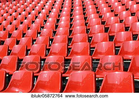 Picture - Red seat shells in the Rhein Energie Stadium, Cologne, Germany, Europe. Fotosearch
