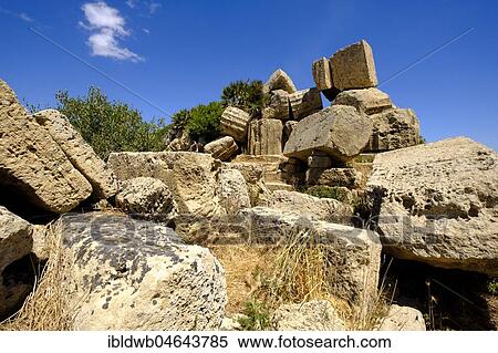 Remains of columns, temple E, archaeological site, Selinunt, province of Trapani, Sicily, Italy, Europe View Large Photo Image Stock Photography - Remains of columns, temple E, archaeological site, Selinunt, province of Trapani, Sicily, Italy, Europe. Fotosearch