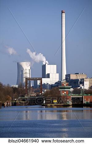 Rhine-Herne Canal near Wanne-Eickel lock with coal-fired power plant in Baukau, Herne, Ruhr Area, North Rhine-Westphalia, Germany, Europe View Large Photo Image Stock Image - Rhine-Herne Canal near Wanne-Eickel lock with coal-fired power plant in Baukau, Herne, Ruhr Area, North Rhine-Westphalia, Germany, Europe. Fotosearch