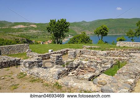 Stock Photo - Ruins of the Basilica of Lin on Lake Ohrid, Korca region, Albania, Europe. Fotosearch