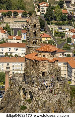 Stock Image - Saint-Michel d'Aiguilhe, church on the rock, Le Puy en Velay, Haute-Loire department, Auvergne-Rhone-Alpes, France, Europe. Fotosearch