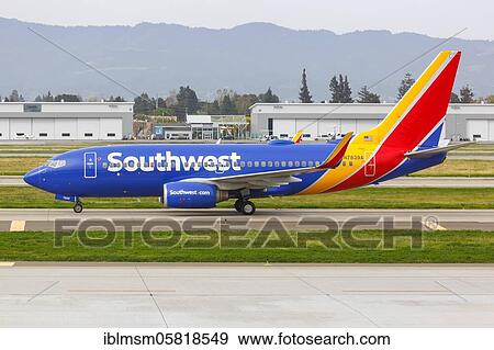 Stock Photo - San Jose, United States, April 11, 2019: A Southwest Airlines Boeing 737-700 aircraft with registration mark N7839A at San Jose (SJC) Airport in the United States, North America. Fotosearch