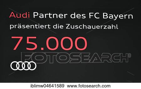 Stock Photo - Scoreboard, Sponsoring, Audi, sold out stadium, 75. 000 spectators in the Allianz Arena, Munich, Bavaria, Germany, Europe. Fotosearch