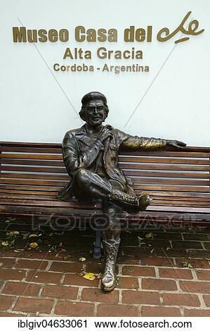 Stock Image - Sculpture of Ernesto Che Guevara sitting on a park bench, Museo Casa del Che, Alta Gracia, province of Córdoba, Argentina, South America. Fotosearch
