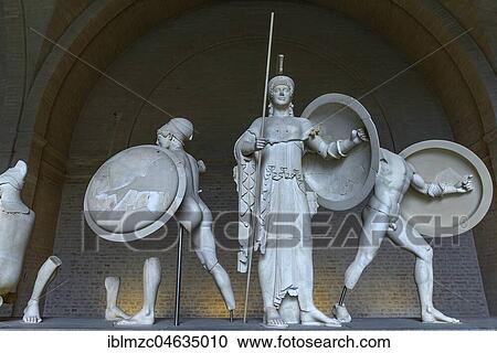Stock Image - Sculptures from the gable of the temple of Aegina, around 570 BC, glyptotheque, Munich, Upper Bavaria, Germany, Europe. Fotosearch