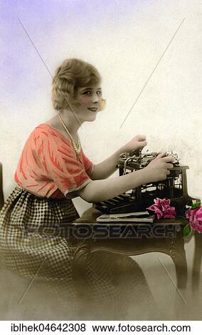 Stock Photo - Secretary at the typewriter, 1910s, Germany, Europe. Fotosearch