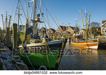 Shrimp cutter and fishing cutter in the harbour, Neuharlingersiel, East Frisia, Lower Saxony, Germany, Europe View Large Photo Image Stock Image - Shrimp cutter and fishing cutter in the harbour, Neuharlingersiel, East Frisia, Lower Saxony, Germany, Europe. Fotosearch