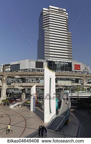 Stock Photo - Siam Square with BTS Skytrain route and Siam Discovery, Pathum Wan, Bangkok, Thailand, Asia. Fotosearch