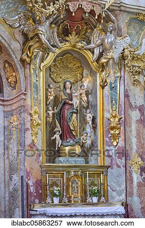 Side altar with figure of the Virgin Mary, late baroque St. John Nepomuk Church, Asam Church Church, Sendlinger Straße, Old Town, Munich, Upper Bavaria, Bavaria, Germany, Europe View Large Photo Image Stock Photo - Side altar with figure of the Virgin Mary, late baroque St. John Nepomuk Church, Asam Church Church, Sendlinger Straße, Old Town, Munich, Upper Bavaria, Bavaria, Germany, Europe. Fotosearch