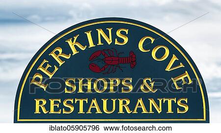 Sign Perkins Cove, USA, Shops & Restaurants, with lobster pictogram, Perkins Cove, Ogunquit, York County, Maine, New England, United Kingdom, Europe View Large Photo Image Stock Photograph - Sign Perkins Cove, USA, Shops & Restaurants, with lobster pictogram, Perkins Cove, Ogunquit, York County, Maine, New England, United Kingdom, Europe. Fotosearch