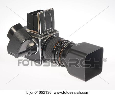 Stock Photograph - Single-Lens-Reflex medium format film camera, Hasselblad 2000 FCW, 1984-1988, with 150 mm lens and winder. Fotosearch