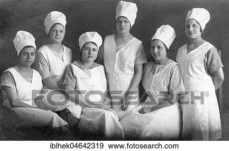 Stock Photo - Six cooks, 1930s, Germany, Europe. Fotosearch