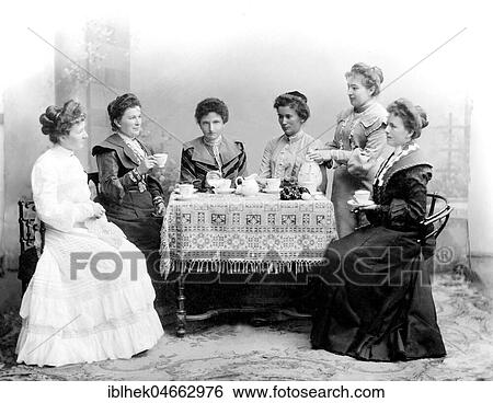 Stock Photograph - Six women at a coffee party, 1900s, Germany, Europe. Fotosearch