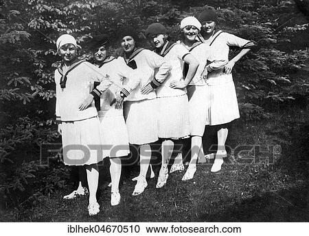 Stock Image - Six women posing, 1930s, Germany, Europe. Fotosearch