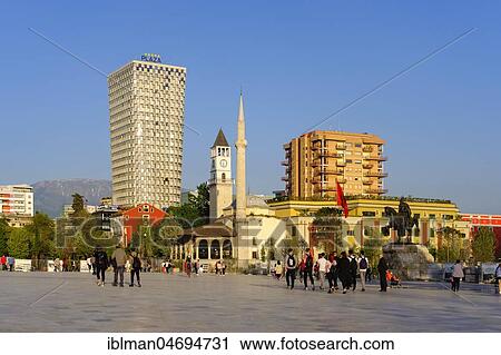 Skanderbeg Square with TID Tower Hotel Plaza, Ethem Bey Mosque and Clock Tower, Tirana, Albania, Europe View Large Photo Image Stock Image - Skanderbeg Square with TID Tower Hotel Plaza, Ethem Bey Mosque and Clock Tower, Tirana, Albania, Europe. Fotosearch