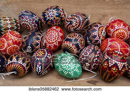 Stock Image - Sorbian Easter eggs, Lübbenau, Spreewald, Brandenburg, Germany, Europe. Fotosearch