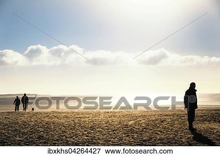Spazierganger im Herbst am Strand im Gegenlicht, Sankt Peter Ording, Schleswig-Holstein, Deutschland, Europa View Large Photo Image Stock Photo - Spazierganger im Herbst am Strand im Gegenlicht, Sankt Peter Ording, Schleswig-Holstein, Deutschland, Europa. Fotosearch