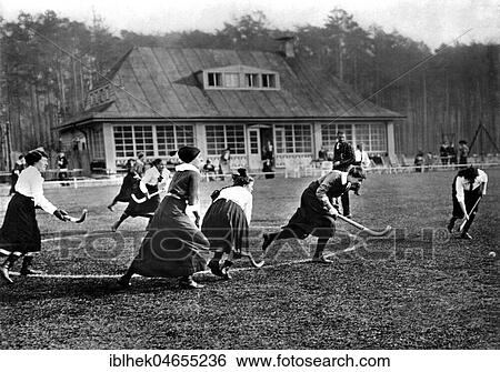 Stock Photograph - Sports, Hockey, female hockey players, 1930s, exact location unknown, Germany, Europe. Fotosearch