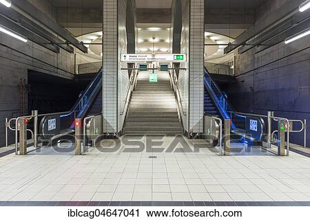 Staircase and escalators, subway station Bockenheimer Warte, Bockenheim, Frankfurt am Main, Hesse, Germany, Europe View Large Photo Image Stock Image - Staircase and escalators, subway station Bockenheimer Warte, Bockenheim, Frankfurt am Main, Hesse, Germany, Europe. Fotosearch