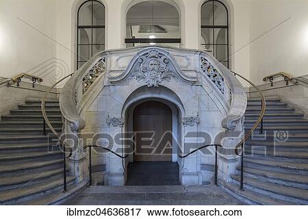 Stock Photo - Staircase, former building of the Bayerische Hypotheken- und Wechselbank, Neo-Baroque, Munich, Upper Bavaria, Germany, Europe. Fotosearch