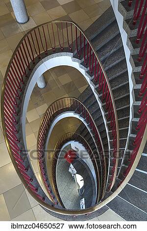 Stock Photo - Staircase of the 1950s in the new town hall, Nuremberg, Middle Franconia, Bavaria, Germany, Europe. Fotosearch