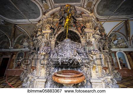 Stock Photo - Stalactite fountain with Mercury fountain figure, Grotto courtyard, Munich Residence, Munich, Upper Bavaria, Bavaria, Germany, Europe. Fotosearch