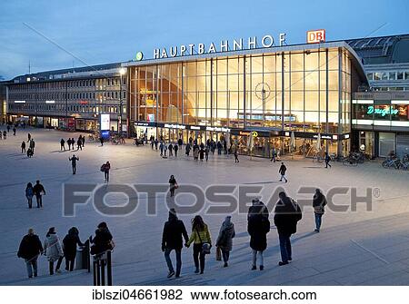 Station forecourt with main station at dusk, Cologne, Rhineland, North Rhine-Westphalia, Germany, Europe View Large Photo Image Stock Image - Station forecourt with main station at dusk, Cologne, Rhineland, North Rhine-Westphalia, Germany, Europe. Fotosearch