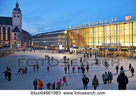 Station forecourt with main station at dusk, Cologne, Rhineland, North Rhine-Westphalia, Germany, Europe View Large Photo Image Stock Image - Station forecourt with main station at dusk, Cologne, Rhineland, North Rhine-Westphalia, Germany, Europe. Fotosearch