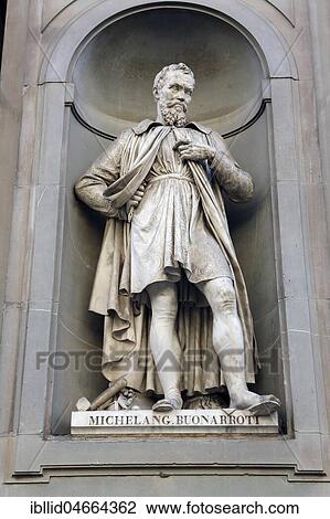 Stock Image - Statue, Michelangelo Buonarroti, Uffizien, Piazza della Signoria, Florence, Italy, Europe. Fotosearch