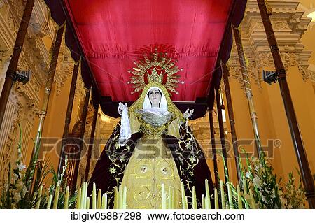 Stock Photo - Statue of the Virgin Mary, procession on Palm Sunday at the Plaza de Armas, Arequipa, Peru, South America. Fotosearch