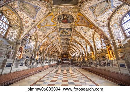 Picture - Statues in the Renaissance Antiquarium or Hall of Antiquities in the Munich Residence, Munich, Upper Bavaria, Bavaria, Germany, Europe. Fotosearch