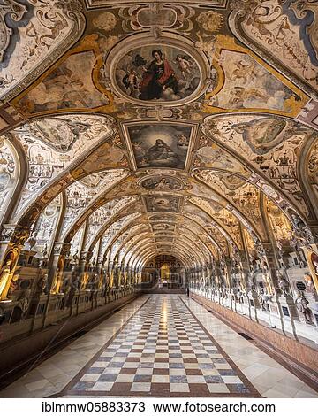 Stock Image - Statues in the Renaissance Antiquarium or Hall of Antiquities in the Munich Residence, Munich, Upper Bavaria, Bavaria, Germany, Europe. Fotosearch