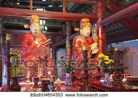 Stock Image - Statues of two followers of Confucius, Temple of literature, Quoc Tu Giam, Hanoi, Vietnam, Asia. Fotosearch