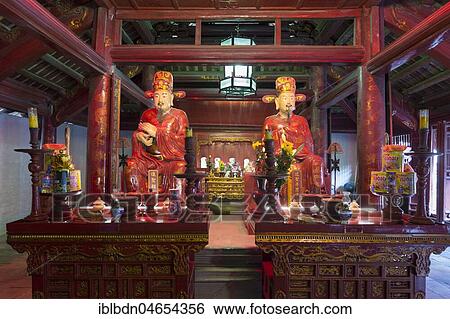 Stock Photograph - Statues of two followers of Confucius, Temple of literature, Quoc Tu Giam, Hanoi, Vietnam, Asia. Fotosearch
