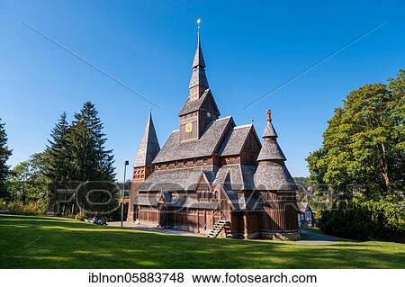 Stock Photo - Stave church in Hahnenklee, Goslar, Lower Saxony, Germany, Europe. Fotosearch
