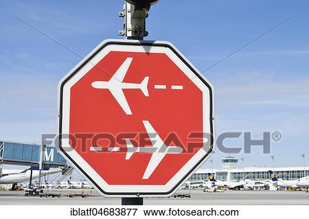 Stop sign, crossing aircraft, Munich Airport, Upper Bavaria, Bavaria, Germany, Europe View Large Photo Image Stock Photo - Stop sign, crossing aircraft, Munich Airport, Upper Bavaria, Bavaria, Germany, Europe. Fotosearch