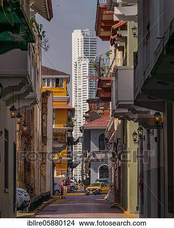 Picture - Street in the old town, Casco Viejo, Panama City, Panama, Central America. Fotosearch