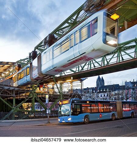 Suspension railway, car WSW GTW Generation 15, station Oberbarmen, Wuppertal, North Rhine-Westphalia, Germany, Europe View Large Photo Image Stock Photo - Suspension railway, car WSW GTW Generation 15, station Oberbarmen, Wuppertal, North Rhine-Westphalia, Germany, Europe. Fotosearch