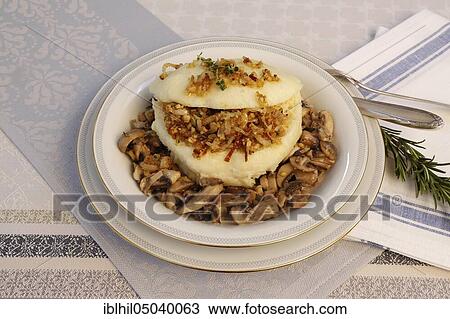 Swabian cuisine, steamed noodles on mushroom ragout served on a plate, Germany, Europe View Large Photo Image Stock Image - Swabian cuisine, steamed noodles on mushroom ragout served on a plate, Germany, Europe. Fotosearch