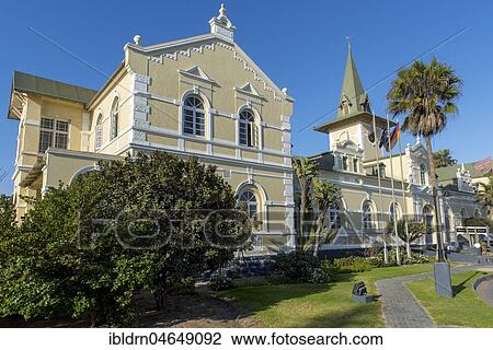 Stock Image - Swakopmund Hotel, in the old train station building, Swakopmund, Erongo Region, Namibia, Africa. Fotosearch