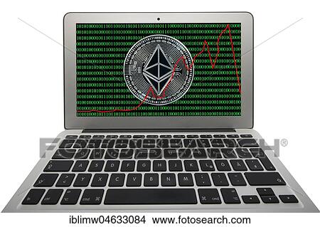 Symbol image cryptocurrency, digital currency, silver coin Ethereum, digital binary code, stock market crash, laptop, display, cutout View Large Photo Image Picture - Symbol image cryptocurrency, digital currency, silver coin Ethereum, digital binary code, stock market crash, laptop, display, cutout. Fotosearch