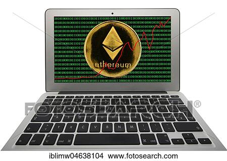 Symbol image Share price Cryptocurrency digital currency, gold coin Ethereum Laptop binary code View Large Photo Image Picture - Symbol image Share price Cryptocurrency digital currency, gold coin Ethereum Laptop binary code. Fotosearch