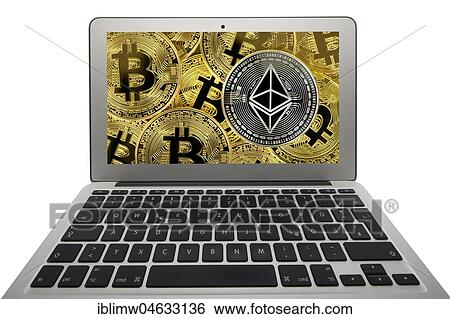 Symbol picture cryptocurrency, digital currency, silver coin Ethereum under gold coins Bitcoin on laptop display, cutout View Large Photo Image Stock Photograph - Symbol picture cryptocurrency, digital currency, silver coin Ethereum under gold coins Bitcoin on laptop display, cutout. Fotosearch