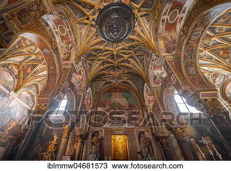 Stock Image - Tabernacle on a decorated ceiling, ceiling paintings with angels in Tabernacle Chapel, Capilla del Sagrario, Mezquita-Catedral de Córdoba or Cathedral of the Conception of Our Lady, Córdoba, province Cordoba, Andalusia, Spain, Europe. Fotosearch