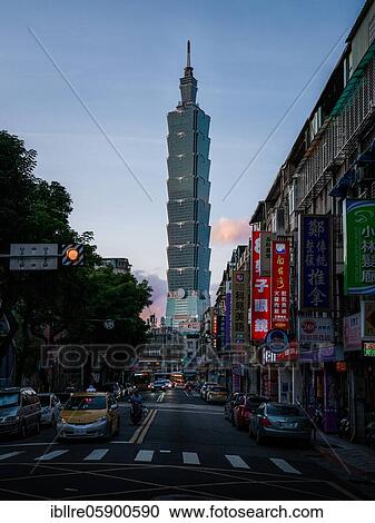 Stock Image - Taipei 101 Tower from Songhai Road, Taipei, Taiwan, Asia. Fotosearch
