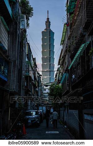 Stock Photo - Taipei 101 Tower from Songyong Road, Taipei, Taiwan, Asia. Fotosearch